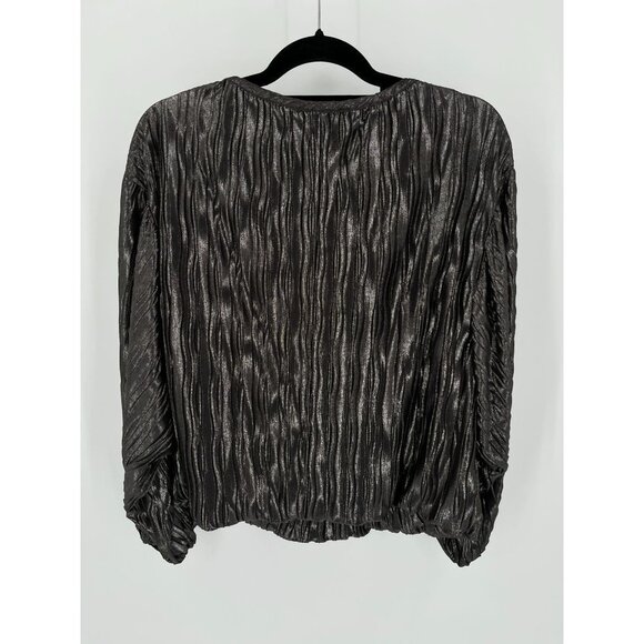 Laundry by Shelli Segal Metallic Crinkle Elastic Waist Blouse Lined Size Medium - Picture 5 of 13
